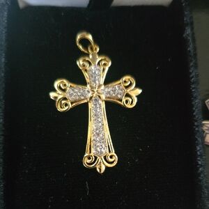 Elegant Gold Tone and Crystal Cross Pendant